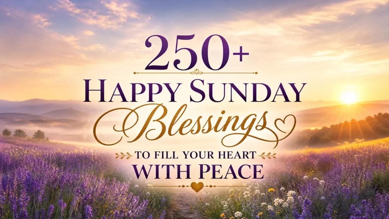 Happy Sunday blessings with peaceful sunrise and inspiring message to fill your heart with peace