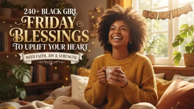Black Girl Friday blessings with faith, joy, strength, and uplifting words for a peaceful and inspired day