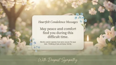 Short condolence message with peaceful flowers offering comfort, sympathy, and hope during a time of loss