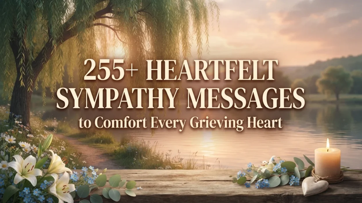 Heartfelt sympathy message with peaceful flowers offering comfort, love, and hope to every grieving heart