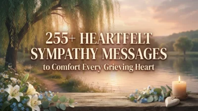 Heartfelt sympathy message with peaceful flowers offering comfort, love, and hope to every grieving heart