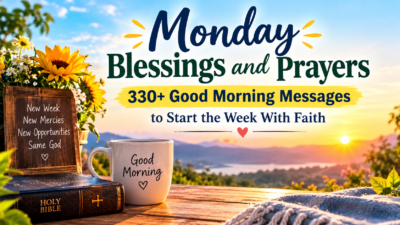 Monday Blessings and Prayers with a peaceful sunrise and faith-filled morning message